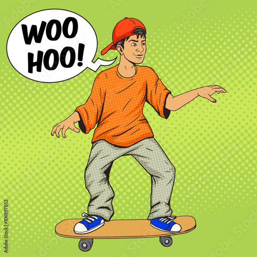 Teenager on a skateboard pop art vector
