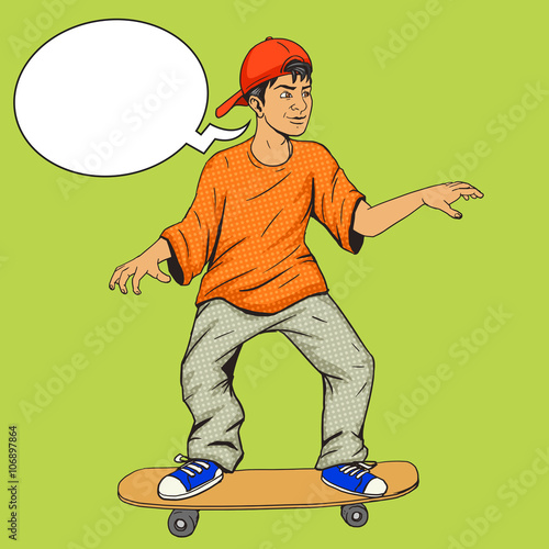 Teenager on a skateboard pop art vector