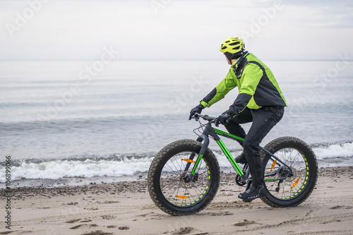 Young man on fat bike