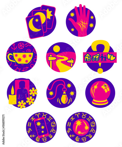 Ten Psychic Fortune Teller icons - pink and purple