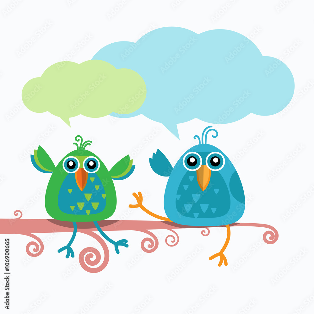 Fototapeta premium Two Birds Chat Communication Sitting on Branch