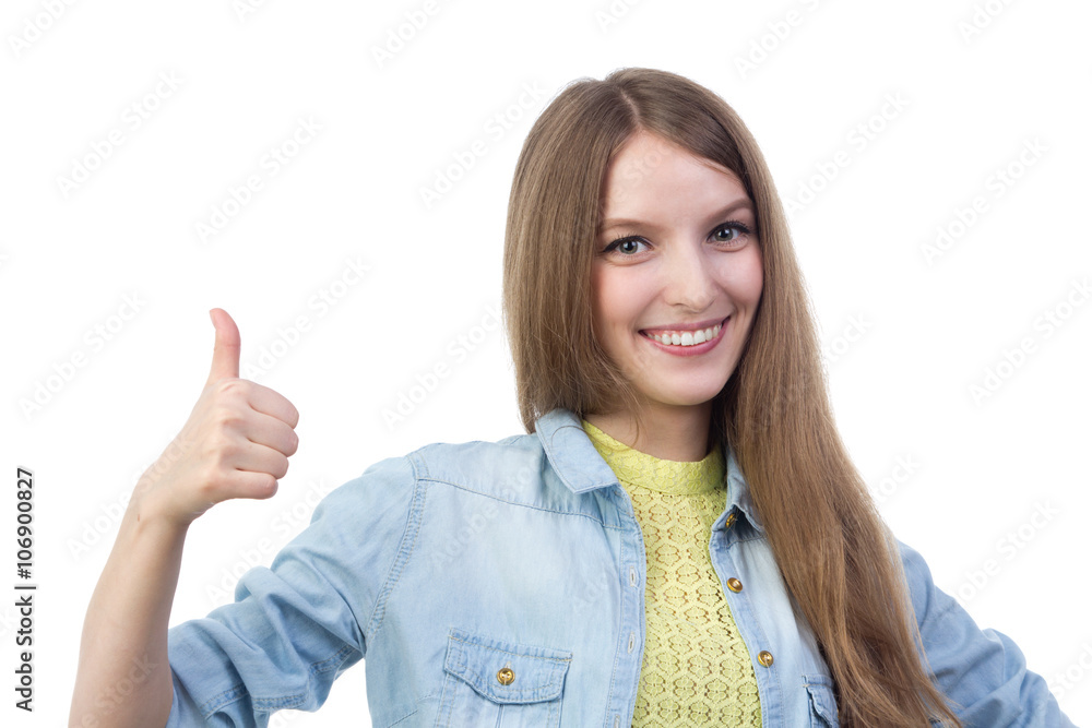 beautiful smiling girl holding thumb up beautiful smiling girl holding thumb up