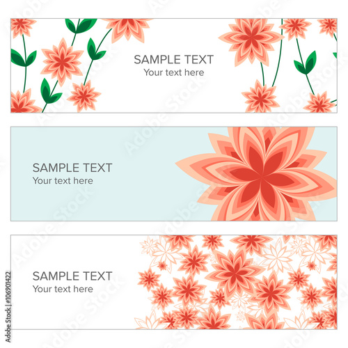Floral banner with geometric peach flowers for beauty, spa, cosmetic and spring