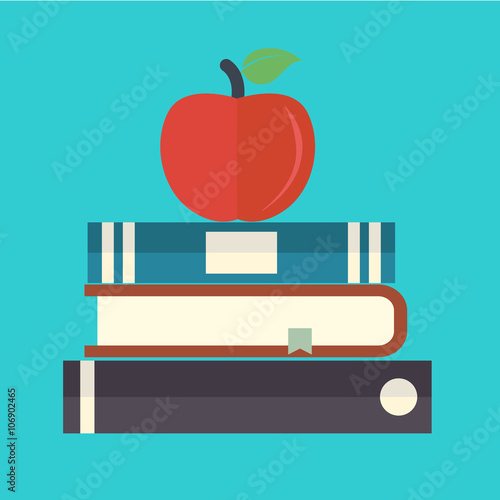 Vector books with apple flat icon