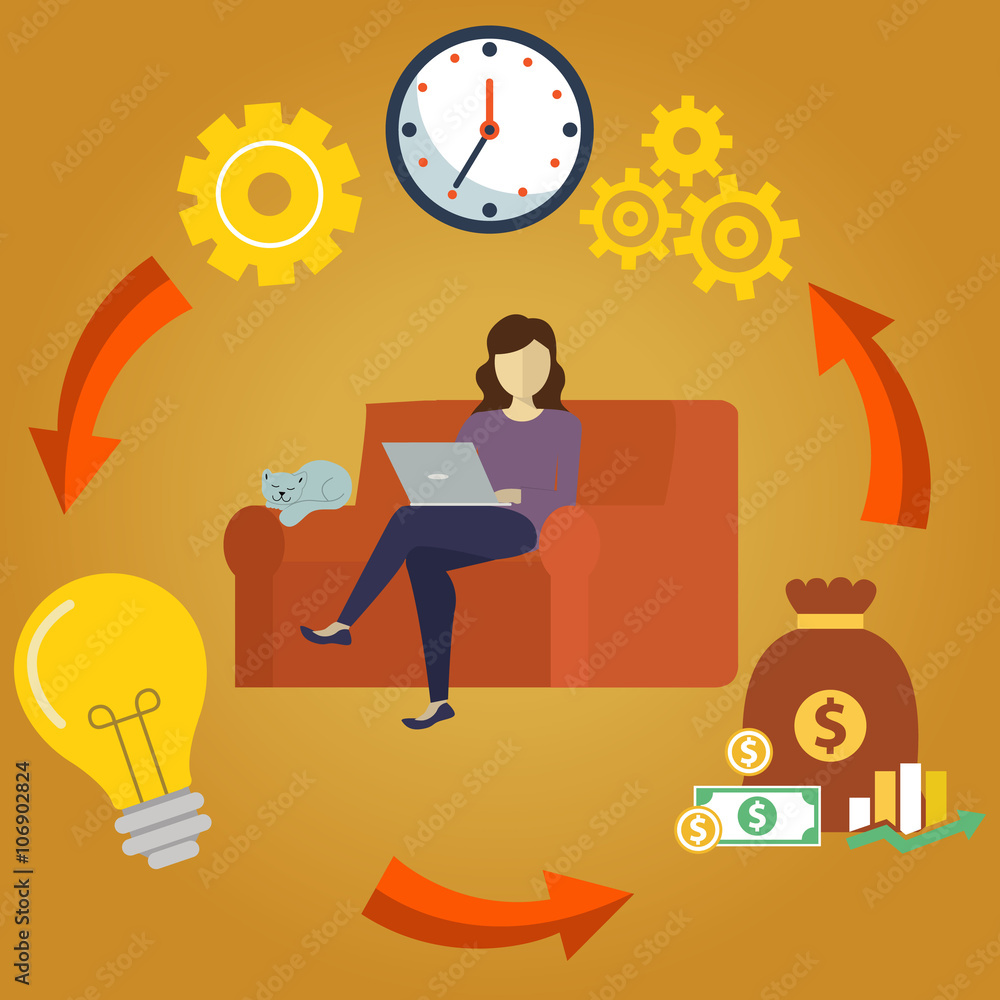 Freelancer workspace worldwide collaboration and remote jobs flat color decorative icon set isolated vector illustration Freelancer workspace worldwide collaboration and remote jobs flat color decorative icon set isolated vector illustration