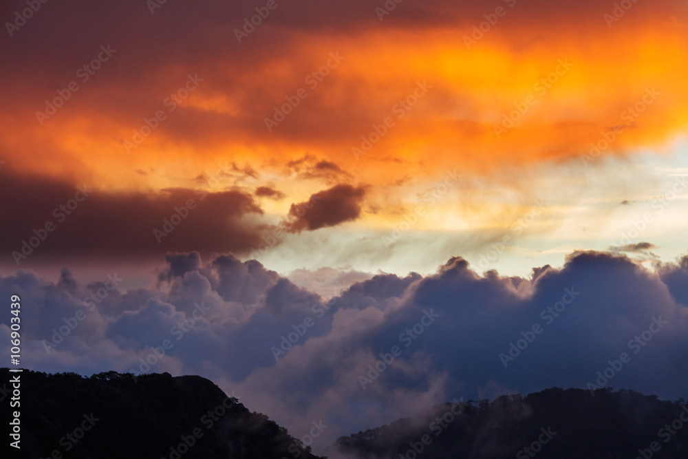 Dramatic cloudscape sunset in Troodos mountains Cyprus