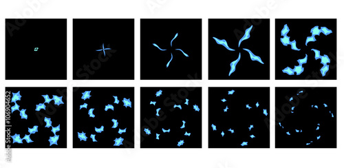 Animation fiery crater. Storyboard to animate the explosion. Games animation effect. 