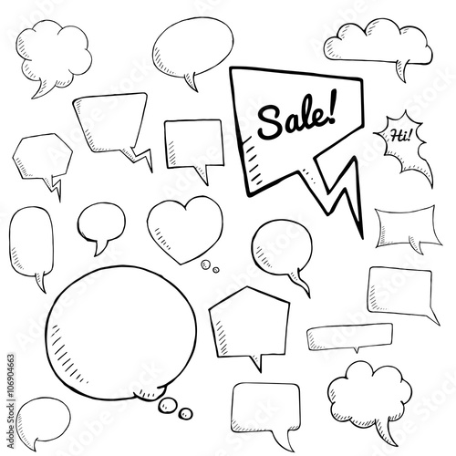 vector set of speech bubbles, group of doodle speech bubble on white background