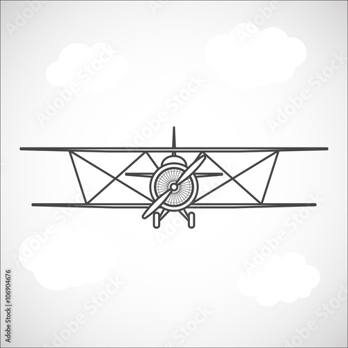 Vector retro airplane illustration. Biplane.