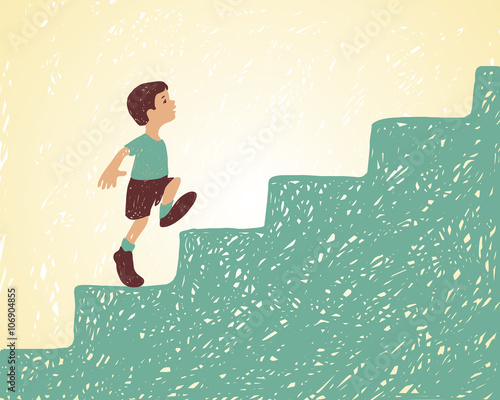 illustration. The boy walks up the stairs. Striving for success