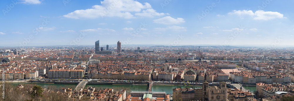 Panoramic view of the city of Lyon, France.
