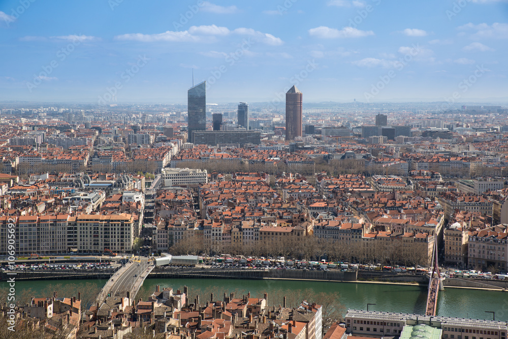Fototapeta premium Aerial view of the city of Lyon, France.