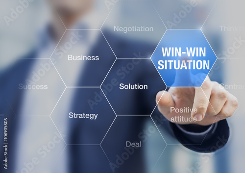 Businessman presenting win-win situation concept for successful