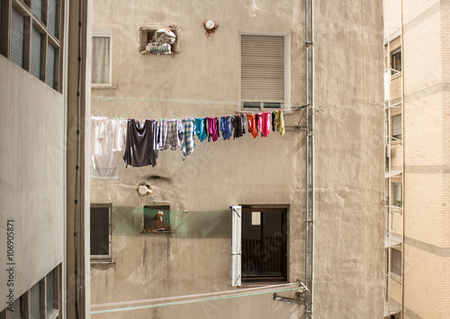 Slum neighborhood with cloths