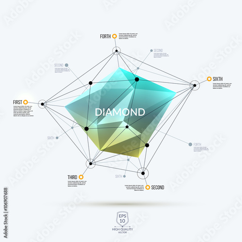 Valokuva Abstract green polygonal diamond, brilliant or stone with edges,