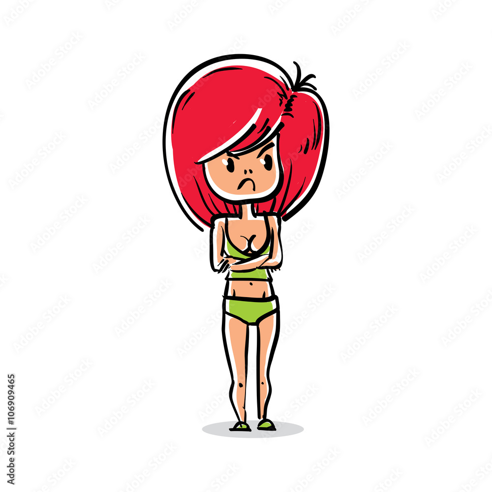 Vector full-length portrait of beautiful red-head lady. Cartoon Vector full-length portrait of beautiful red-head lady. Cartoon