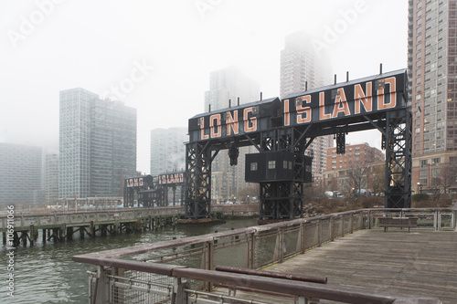 Long Island waterfront in mist, New York City, USA