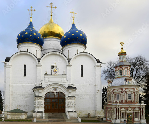 Assumption Cathedral (1559 - 1585) and chapel. Architectural Ensemble of the Trinity Sergius Lavra in Sergiev Posad photo