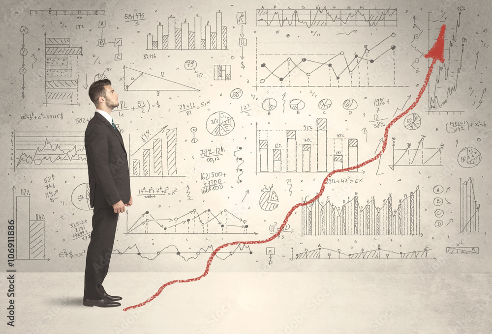 Business man climbing on red graph arrow concept Business man climbing on red graph arrow concept
