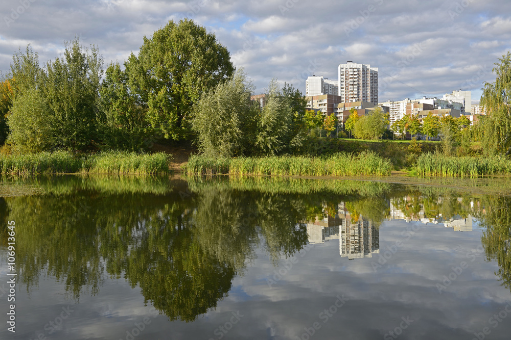 Lake in the landscape park on the outskirts of Moscow