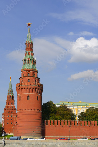 Vodovzvodnaya and Borovitskaya Towers of Moscow Kremlin, Russia