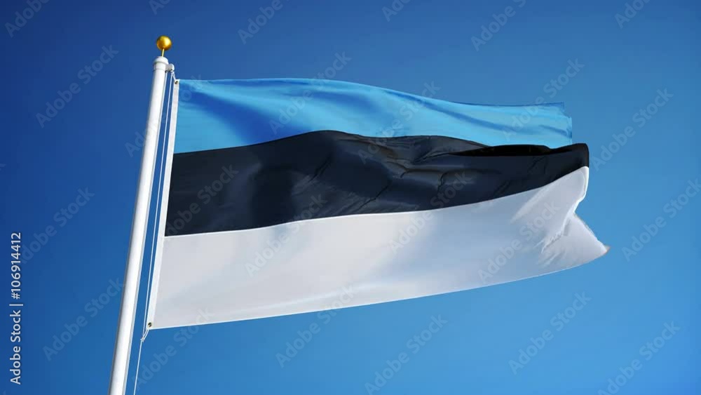 Estonia flag waving in slow motion against clean blue sky, seamlessly ...