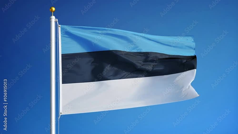 Estonia flag waving in slow motion against clean blue sky, seamlessly ...