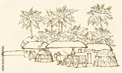 Prehistoric settlement. Vector drawing