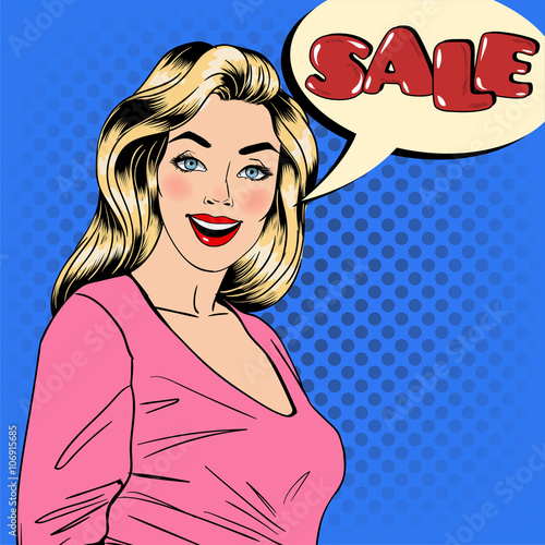 Sale Banner. Woman with Bubble Sale. Pin Up Girl. Seasonal Sale.