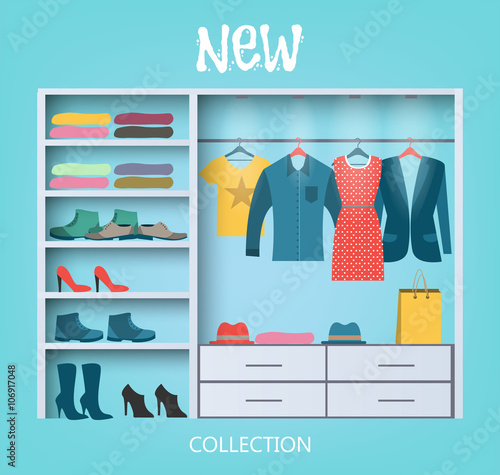 Clothing store. Boutique indoor. Flat design vector illustration.