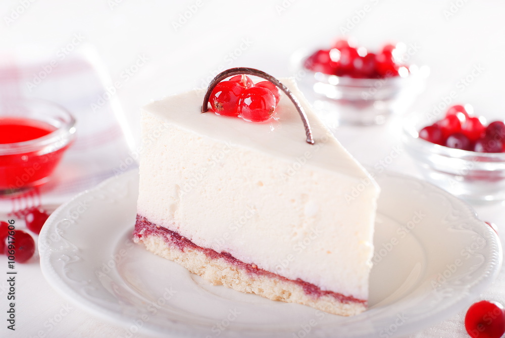 piece of cake with currant on the table piece of cake with currant on the table