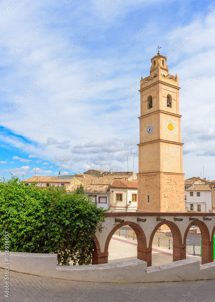 Clock tower in the center of the square (Zarra, Valencia)