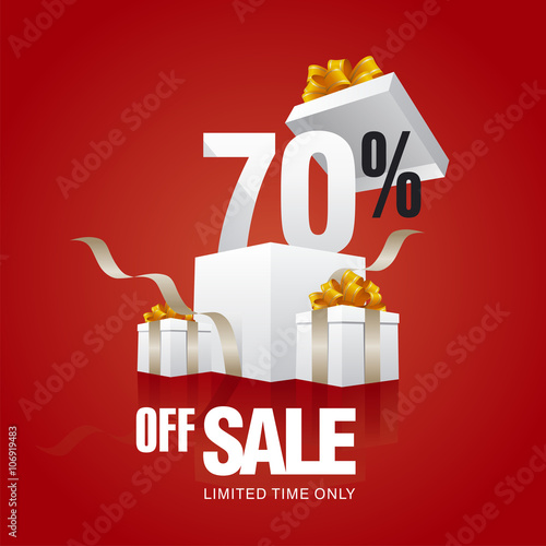 Sale 70 percent off card red background