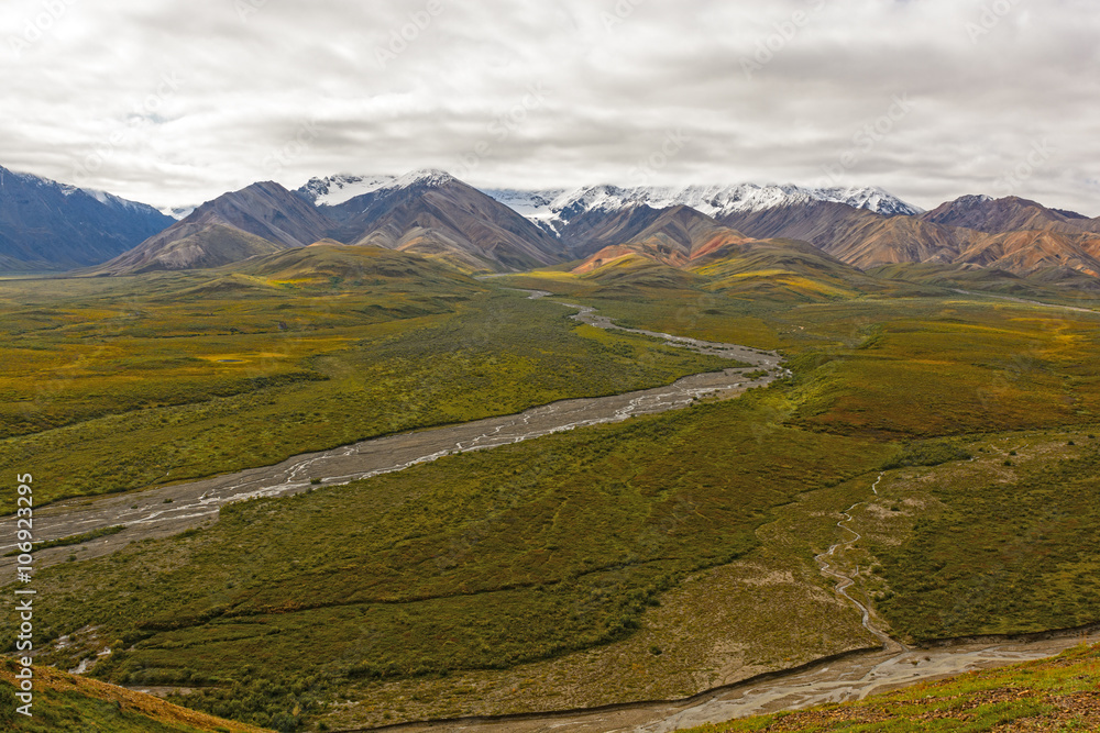 Colorful Mountains above a Tundra Valley