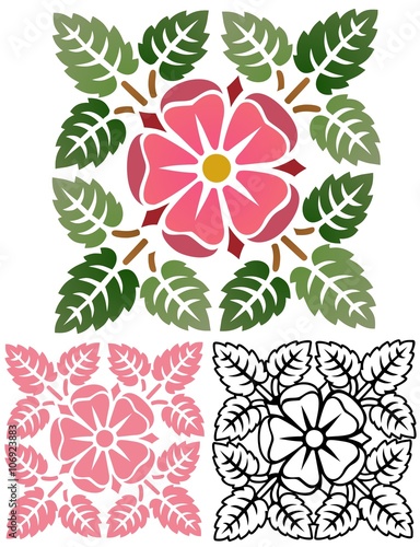 Tudor style rose in a floral ornament