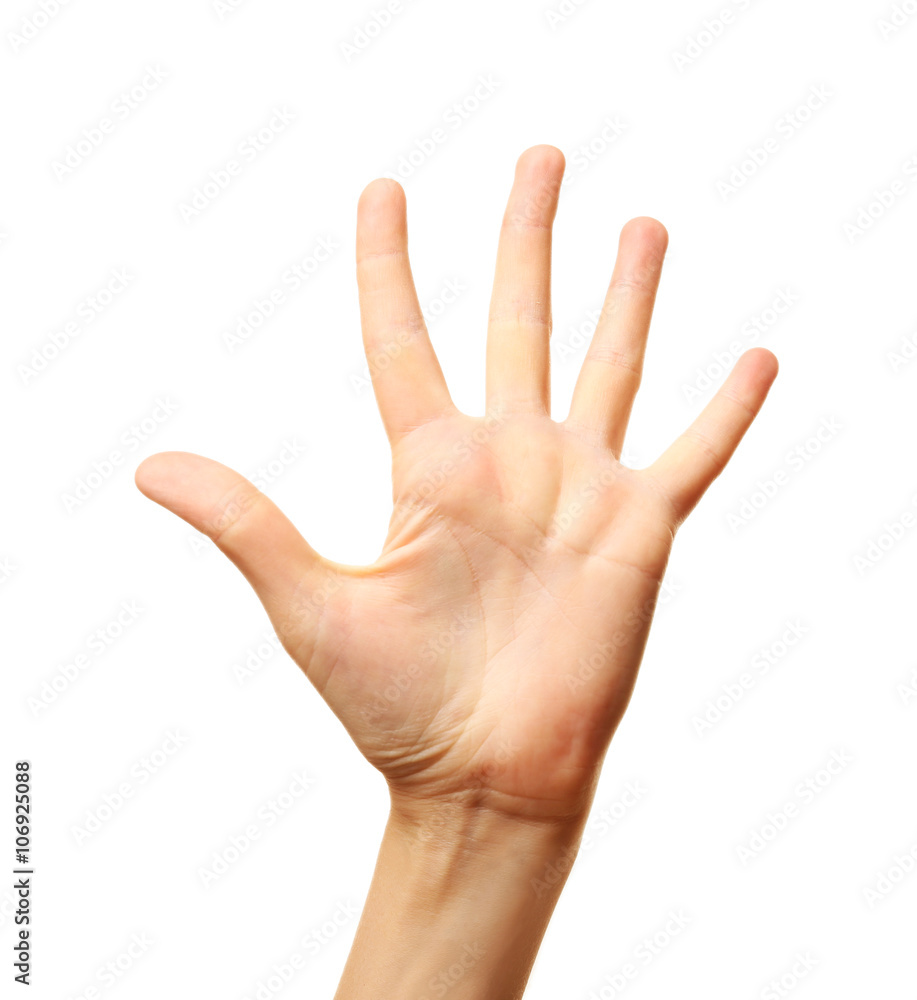 Woman hand making sign isolated on white background Woman hand making sign isolated on white background