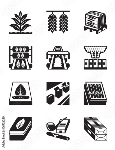 Production of tobacco, cigarettes and cigars - vector illustration