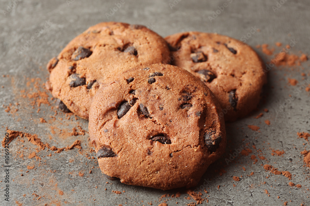 Chocolate chip cookies on dark grey background, top view Chocolate chip cookies on dark grey background, top view