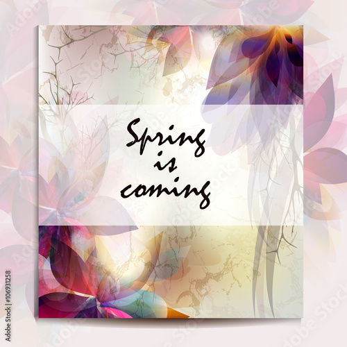 Abstract floral template in bright pink colors with grunge textu