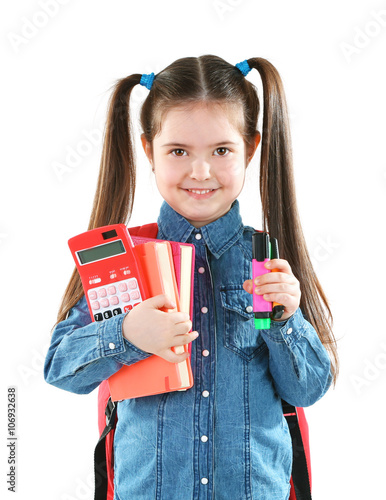 Little girl with red back p...