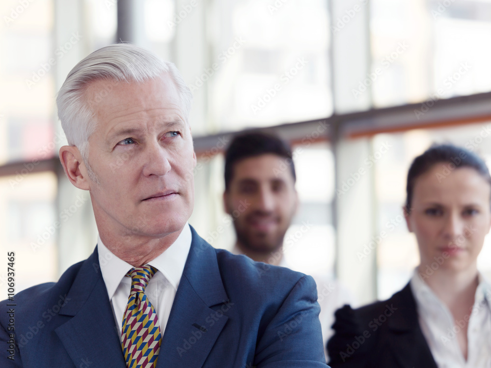portrait of senior businessman as leader with staff in backgrou portrait of senior businessman as leader with staff in backgrou
