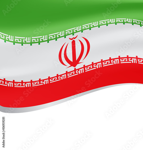 Waving flag of Iran isolated on white background