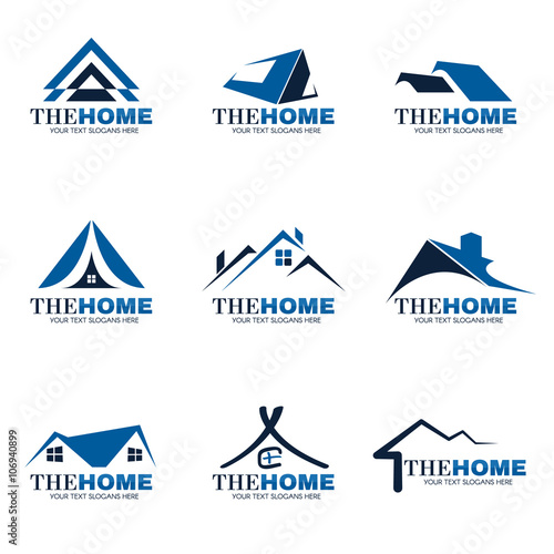 Blue and gray Home logo set vector design