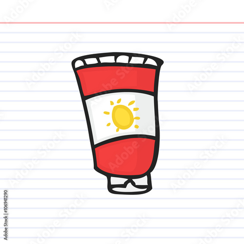 Sun Cream Containers doodle icon with paper background