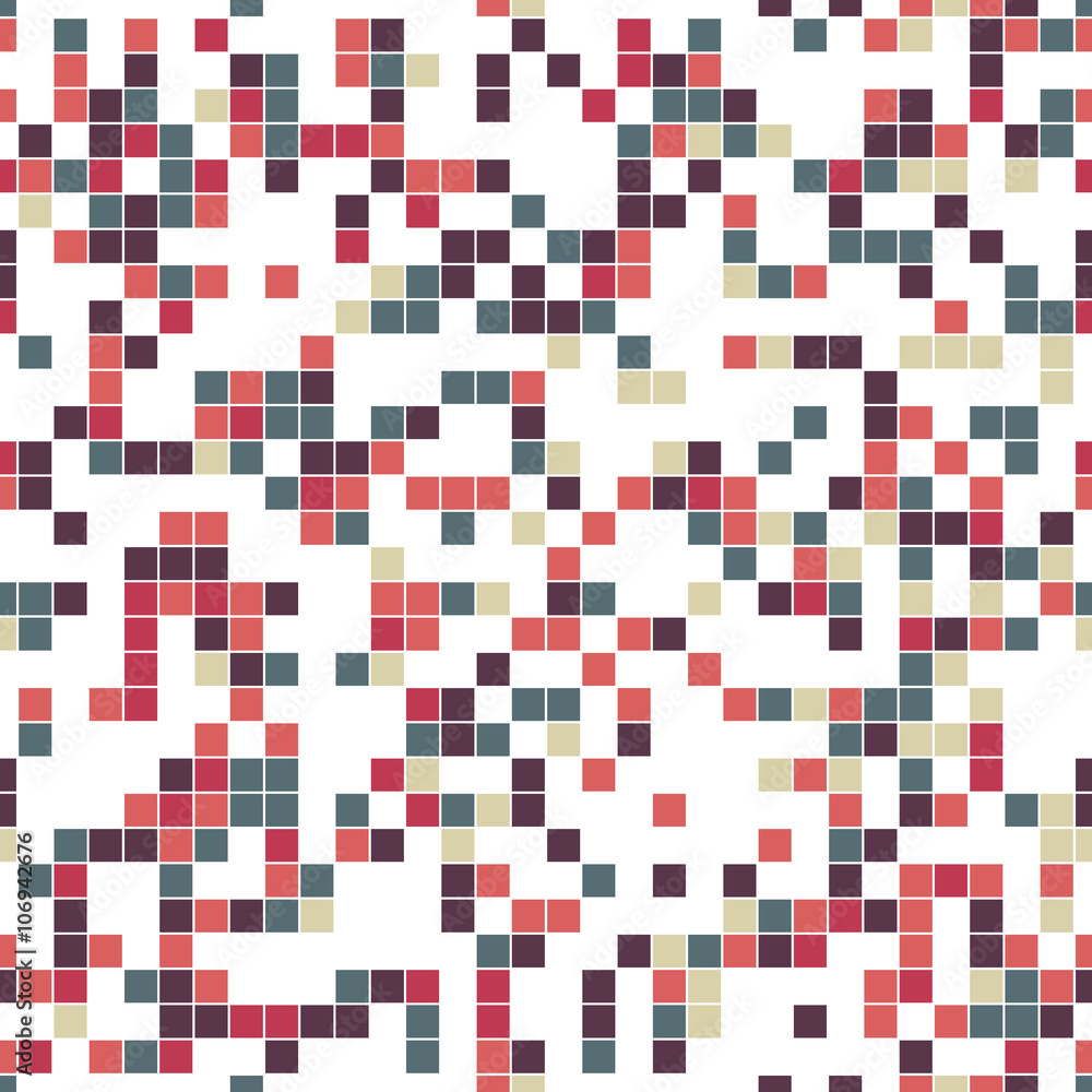 Fototapeta premium Vector seamless pattern. Geometric seamless pattern. Mosaic seamless pattern. Texture consisting of square elements. The pattern elements are arranged on a white background.
