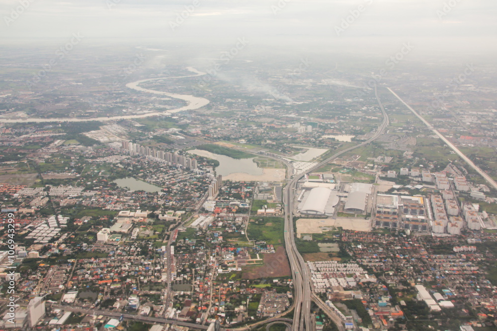 Aerial view landscape of Bangkok city in Thailand 