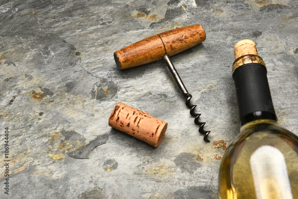 Wine Bottle Cork Screw on Slate