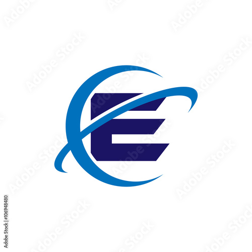 Simple Single Initial Globe Tech Logo Blue e