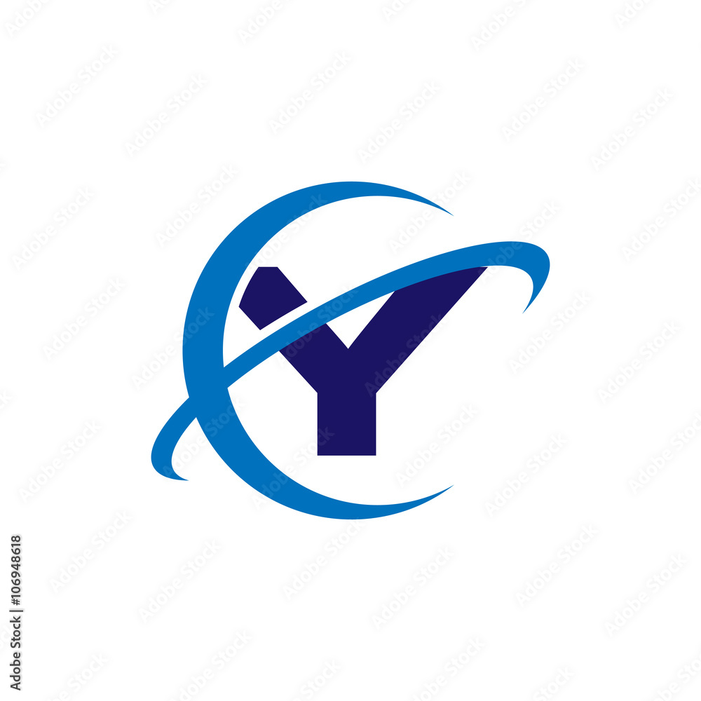 Simple Single Initial Globe Tech Logo Blue y Simple Single Initial Globe Tech Logo Blue y