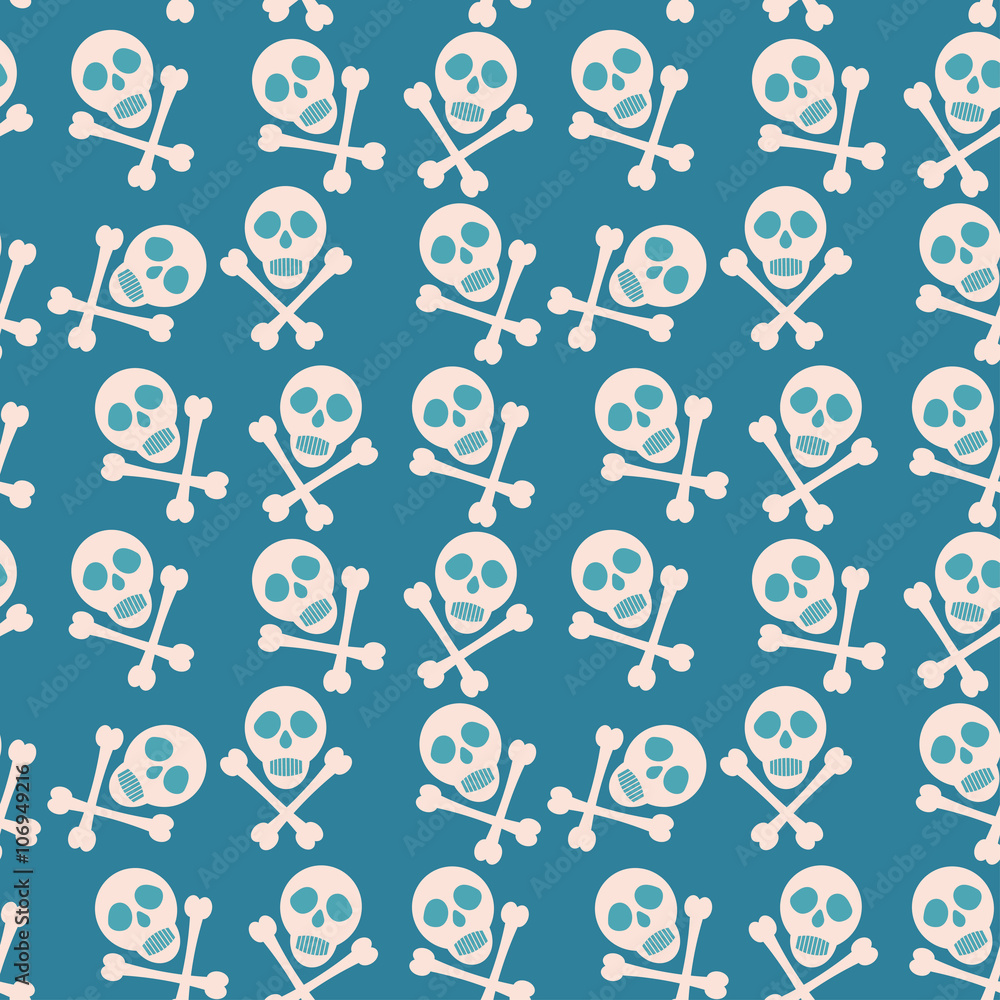 Blue seamless background. Skull and bones. Pirates. Blue seamless background. Skull and bones. Pirates.